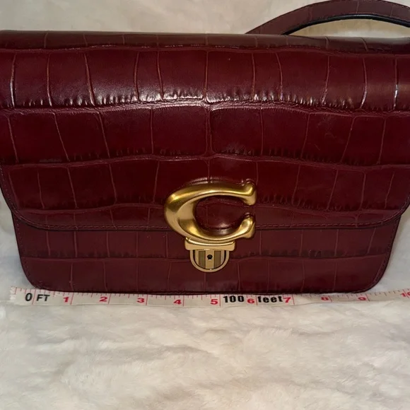 Coach Maroon Croc-Embossed Crossbody Bag - Picture 8 of 12